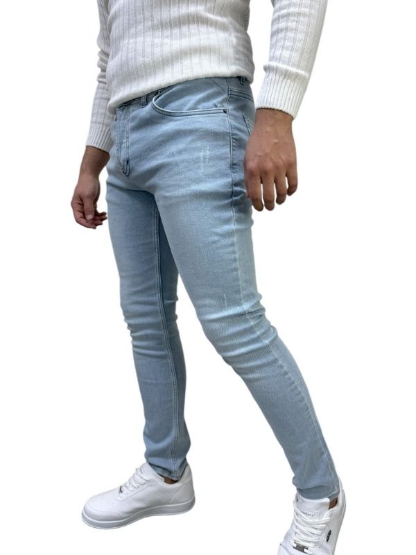 Skinny Slim Yırtıklı Kop Pantolon - Buz Mavisi